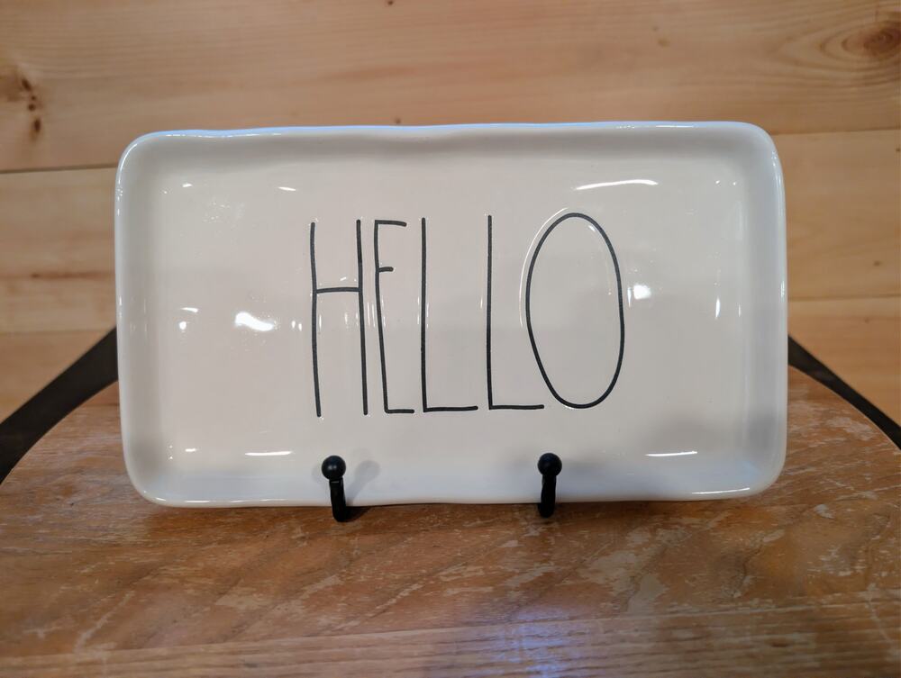 Authentic Rae Dunn "HELLO" White Ceramic Tray – 9" x 5"